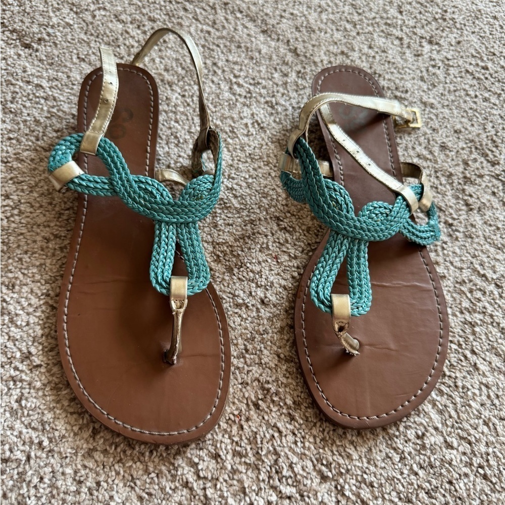 SO Braided Teal and Gold Sandals